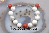 CGB6946 12mm round white howlite & red jasper adjustable bracelets