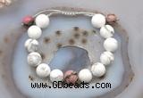 CGB6947 12mm round white howlite & rhodonite adjustable bracelets