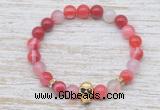 CGB7442 8mm red banded agate bracelet with skull for men or women