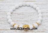 CGB7470 8mm white candy jade bracelet with lion head for men or women