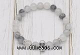 CGB7494 8mm black rutilated quartz bracelet with skull for men or women