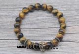 CGB7516 8mm yellow tiger eye bracelet with skull for men or women