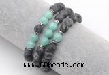 CGB7608 8mm matte black labradorite & amazonite mala stretchy bracelets