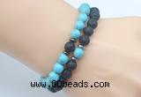 CGB7630 8mm black lava & blue turquoise mala stretchy bracelets