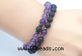 CGB7634 8mm black lava & amethyst gemstone mala stretchy bracelets