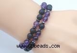 CGB7635 8mm black lava & amethyst gemstone mala stretchy bracelets