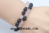 CGB7637 8mm black lava & rose quartz mala stretchy bracelets