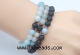 CGB7642 8mm black lava & amazonite gemstone mala stretchy bracelets