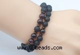 CGB7653 8mm black lava & garnet gemstone mala stretchy bracelets