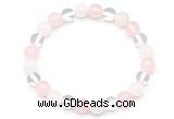 CGB8000 8mm white crystal, white jade & rose quartz beaded stretchy bracelets