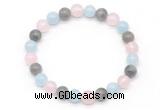 CGB8006 8mm aquamarine, labradorite & rose quartz beaded stretchy bracelets