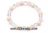 CGB8007 8mm white crystal, rose quartz & white fossil jasper beaded stretchy bracelets