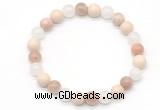 CGB8015 8mm white jade, white fossil jasper & sunstone beaded stretchy bracelets