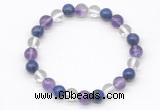 CGB8016 8mm amethyst, white crystal & lapis lazuli beaded stretchy bracelets