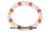 CGB8017 8mm citrine, white crystal & red agate beaded stretchy bracelets