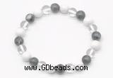 CGB8019 8mm white crystal, white howlite & black labradorite beaded stretchy bracelets