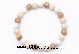 CGB8036 8mm white howlite, white fossil jasper & picture jasper beaded stretchy bracelets