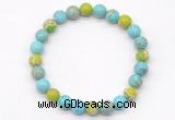 CGB8038 8mm blue howlite, blue & green sea sediment jasper beaded stretchy bracelets