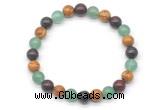 CGB8039 8mm green aventurine, brecciated jasper & wooden jasper beaded stretchy bracelets