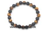 CGB8049 8mm yellow tiger eye & matte black agate beaded stretchy bracelets