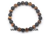 CGB8050 8mm grade AA yellow tiger eye & matte black agate beaded stretchy bracelets