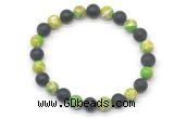 CGB8055 8mm green sea sediment jasper & matte black agate beaded stretchy bracelets