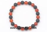 CGB8058 8mm red agate & black lava beaded stretchy bracelets