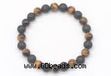 CGB8061 8mm yellow tiger eye & black lava beaded stretchy bracelets