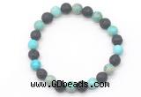 CGB8065 8mm blue sea sediment jasper & black lava beaded stretchy bracelets