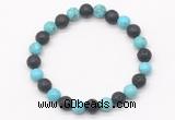 CGB8066 8mm blue howlite & black lava beaded stretchy bracelets