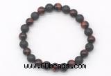 CGB8069 8mm red tiger eye & black lava beaded stretchy bracelets