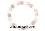 CGB8083 8mm matte white crystal, rose quartz & sunstone beaded stretchy bracelets