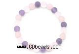 CGB8084 8mm matte white crystal, rose quartz & amethyst beaded stretchy bracelets