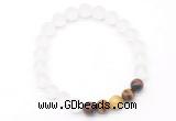 CGB8090 8mm matte white crystal & colorful tiger eye beaded stretchy bracelets