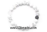 CGB8091 8mm matte white howlite, white crystal & black agate beaded stretchy bracelets