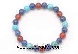 CGB8092 8mm lapis lazuli, blue howlite & red agate beaded stretchy bracelets