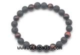 CGB8095 8mm black lava, matte black agate & red tiger eye beaded stretchy bracelets