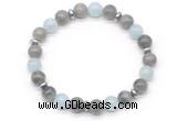 CGB8108 8mm labradorite, aquamarine & hematite power beads bracelet