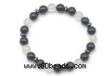 CGB8119 8mm black obsidian, prehnite & hematite power beads bracelet