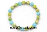 CGB8126 8mm blue sea sediment jasper, blue howlite & hematite power beads bracelet