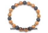 CGB8133 8mm wooden jasper, black lava & hematite power beads bracelet