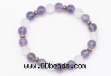 CGB8143 8mm amethyst, matte white crystal & hematite power beads bracelet