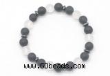 CGB8144 8mm matte black agate, white crystal & hematite power beads bracelet