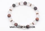 CGB8145 8mm matte white crystal, red tiger eye & hematite power beads bracelet