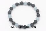 CGB8147 8mm matte black agate, aquamarine & hematite power beads bracelet