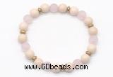 CGB8154 8mm white fossil jasper, matte rose quartz & hematite power beads bracelet