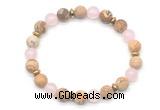 CGB8155 8mm matte picture jasper, rose quartz & hematite power beads bracelet