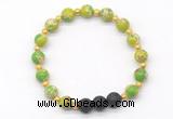 CGB8176 8mm green sea sediment jasper & black lava beaded stretchy bracelets