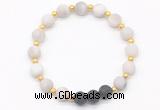 CGB8186 8mm matte white crazy lace agate & black lava beaded stretchy bracelets