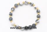 CGB8195 8mm matte black white jasper & black lava beaded stretchy bracelets